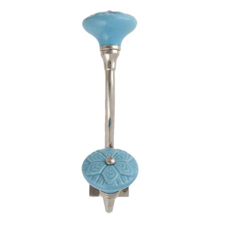 Blue Wheel Flower Ceramic Silver Iron Hook